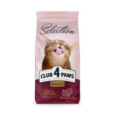 Сухий корм для дорослих котів Club 4 Paws Premium Selection з індичкою та овочами 1.5 кг