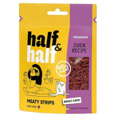 Ласощі для котів Half & Half у формі м'ясних смужечок з качкою 50 г