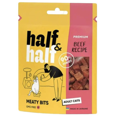 Лакомство для кошек Half & Half в форме мясных кусочков с говядиной 50 г