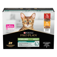 Вологий корм для дорослих стерилізованих котів Purina Pro Plan Sterilised шматочки у соусі з яловичиною та куркою 850 г (10 шт. х 85 г)