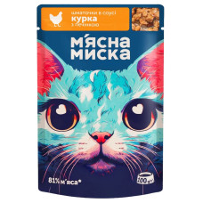 Вологий корм для котів М'ясна Миска шматочки в соусі з куркою та печінкою 100 г