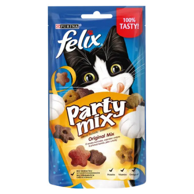 Лакомство для кошек Purina Felix Party Mix Ориджинал Микс со вкусом курицы, печени и индейки, 60 г
