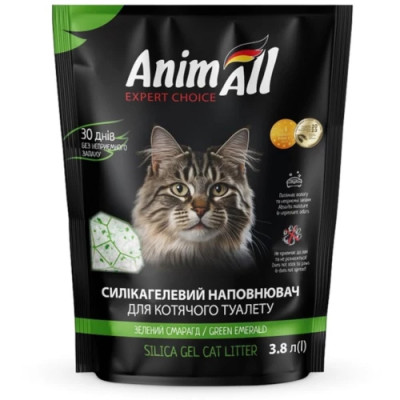Наповнювач туалета для котів AnimAll Зелений смарагд 3,8 л (силікагелевий)