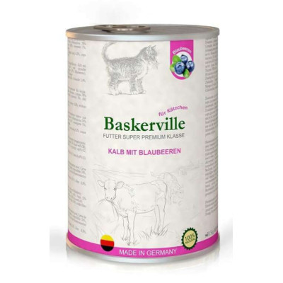 Влажный корм для котят Baskerville Super Premium Kalb Mit Brlaubeeren Телятина с черникой, 400 г