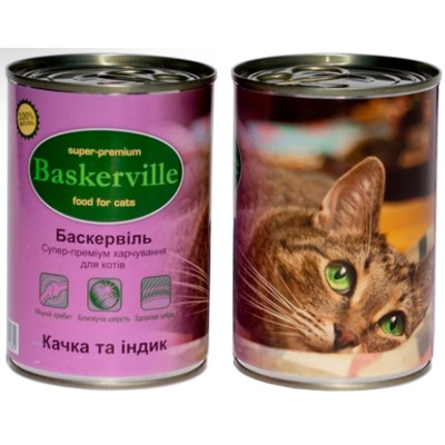 Вологий корм для котів Baskerville Качка з індичкою, 400 г