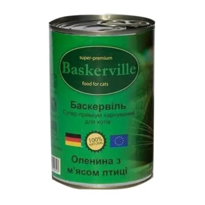 Вологий корм для котів Baskerville Оленина з м’ясом курки, 400 г