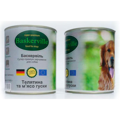 Вологий корм для собак Baskerville Телятина і м'ясо гусака, 800 г Вологий корм для собак Baskerville Телятина і м'ясо гусака, 800 г