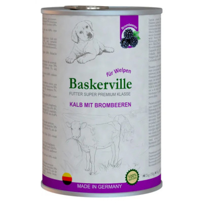 Вологий корм для цуценят Baskerville Super Premium Kalb Mit Brombeeren Телятина та ожина, 800 г