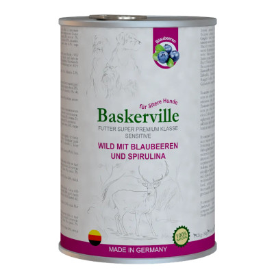 Вологий корм для собак Baskerville Sensitive Wild Mit Blaubeeren und Spirulina Оленина з чорницею і спіруліною, 400 г