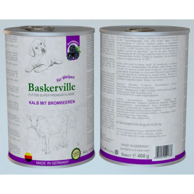 Вологий корм для цуценят Baskerville Super Premium Kalb Mit Brombeeren Телятина і ожина, 400 г Вологий корм для цуценят Baskerville Super Premium Kalb Mit Brombeeren Телятина і ожина, 400 г