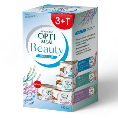 Optimeal Beauty Adult Cat Набір консервованого корму для дорослих котів (3+1)