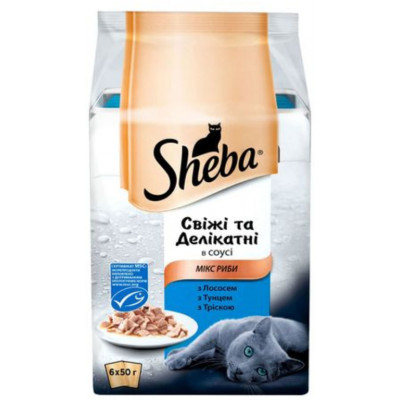 Вологий корм для котів Sheba Fresh&Fine Рибний мікс, 300 г (6 шт по 50 г)