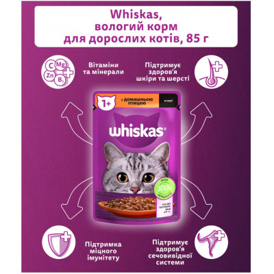 Влажный корм для кошек Whiskas, с домашней птицей в соусе, 85 г Влажный корм для кошек Whiskas, с домашней птицей в соусе, 85 г