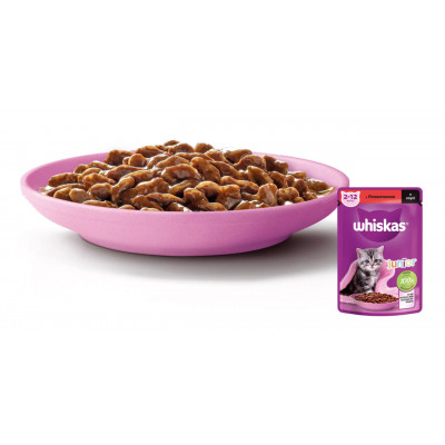 Вологий корм для кошенят Whiskas, яловичина в соусі, 85 г Вологий корм для кошенят Whiskas, яловичина в соусі, 85 г