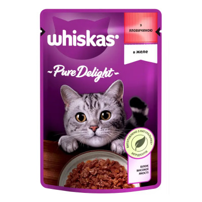 Вологий корм для котів Whiskas Pure Delight з яловичиною в желе 85 г