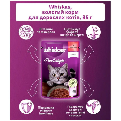 Вологий корм для котів Whiskas Pure Delight з яловичиною в желе 85 г