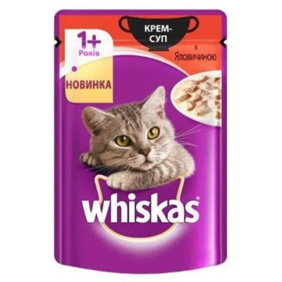 Вологий корм для котів Whiskas, крем-суп з яловичиною, 85 г