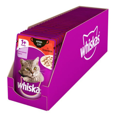 Вологий корм для котів Whiskas, крем-суп з яловичиною, 85 г Вологий корм для котів Whiskas, крем-суп з яловичиною, 85 г
