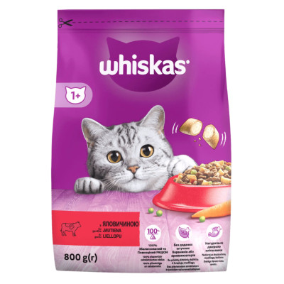 Сухой корм для кошек Whiskas, говядиной, 800 г
