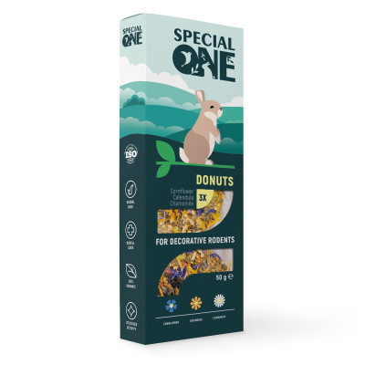 Ласощі для гризунів Special One «Пончики» 50 г / 3 шт (волошка, календула, ромашка)