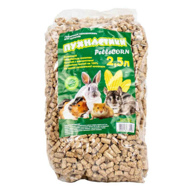 Гигиенический наполнитель гранулированный Пухнастики «Pellecorn» 2,5 л (кукурузный)