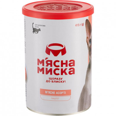 Паштет для дорослих котів М'ясна Миска 415 г (м'ясне асорті)
