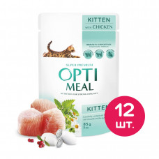 Вологий корм для кошенят OPTIMEAL 12 шт х 85г (курка)