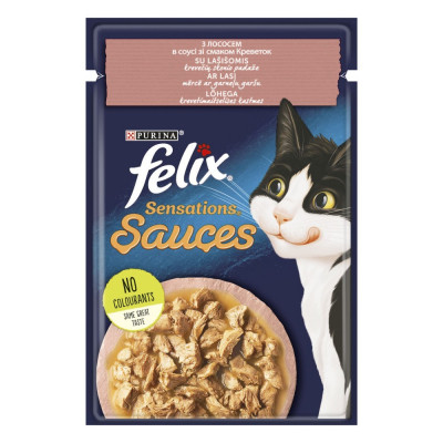 Вологий корм для котів Felix Sensations Sauces 85 г - лосось та креветки