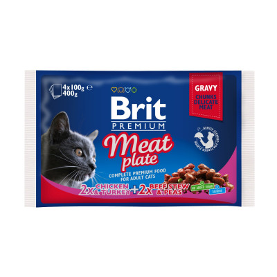 Влажный корм для кошек Brit Premium Cat Meat Plate pouches 400 г (ассорти из 2 вкусов «Мясная тарелка»)