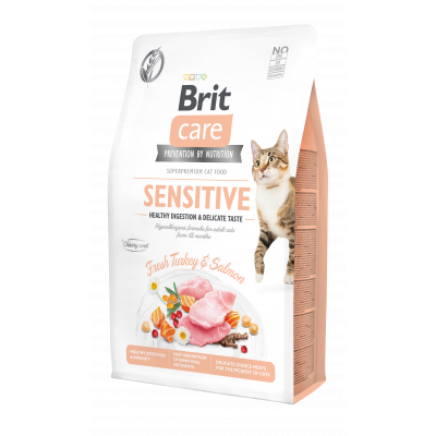 Сухий корм для вибагливих котів Brit Care Cat GF Sensitive HDigestion & Delicate Taste 2 кг (індичка і лосось) Термін придатності до 13.05.2024
