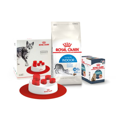 Сухий корм для котів, які живуть у приміщенні Royal Canin Indoor 27 | 2 кг + 12 шт х 85 г паучів вологого корму для котів + інтерактивна годівниця