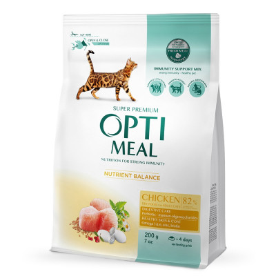 Сухий корм для дорослих котів Optimeal Adult Cat Chicken 200 г + 200 г