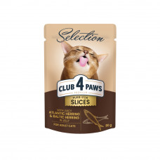 Вологий корм для дорослих котів Club 4 Paws pouch 80 г (оселедець і салака)