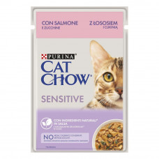 Вологий корм для котів Cat Chow Sensetive Adult pouch 85 г (лосось та цукіні)