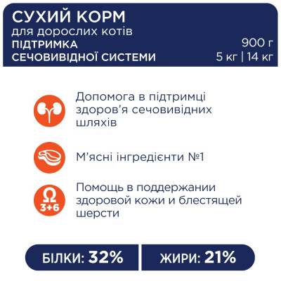 Сухий корм для дорослих котів при захворюваннях сечовивідних шляхів Club 4 Paws Premium Urinary 14 кг (курка)