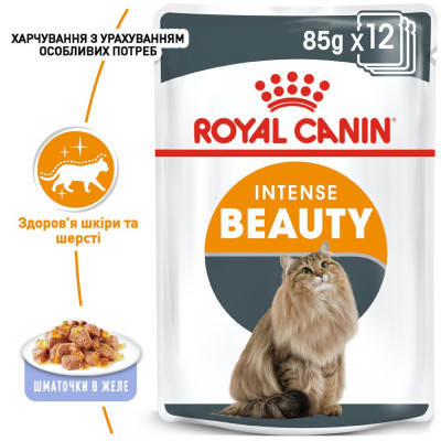 Вологий корм для котів, шерсть яких вимагає додаткового догляду Royal Canin Intense Beauty Jelly 85 г (домашня птиця) Вологий корм для котів, шерсть яких вимагає додаткового догляду Royal Canin Intense Beauty Jelly 85 г (домашня птиця)