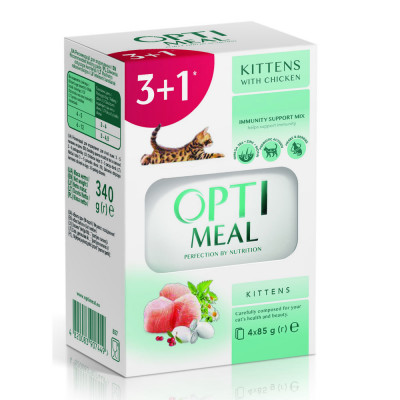 Набор 3+1 влажный корм для котят Optimeal, 340 г (курица)