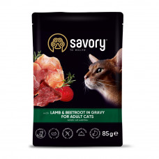 Вологий корм для дорослих котів Savory 85 г - ягня та буряк