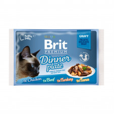 Вологий корм для котів Brit Premium Cat Dinner Plate Fillets Gravy pouches 340 г (асорті з 4 смаків «Обідня тарілка» в соусі)