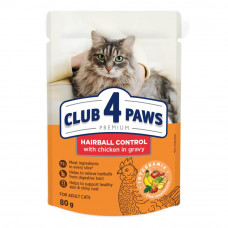 Вологий корм для котів з ефектом виведення шерсті Club 4 Paws Premium 80 г (курка)