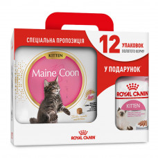 Акційний набір Royal Canin Kitten Maine Coon 4 кг + Royal Canin Kitten Maine Coon Loaf 12 шт х 85 г (домашній птах)