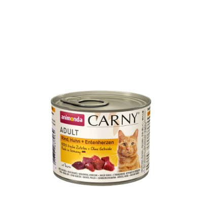 Вологий корм для котів Animonda Carny Adult Beef, Chicken + Duck hearts | 200 г (яловичина, курка та качині сердця)
