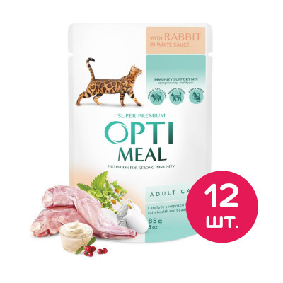 Вологий корм для котів OPTIMEAL 12 шт х 85г (кролик в білому соусі)