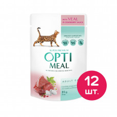 Вологий корм для котів OPTIMEAL 12 шт х 85г (телятина у журавлиновому соусі)