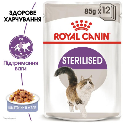 Вологий корм для стерилізованих котів Royal Canin Sterilised Jelly pouch 85г, 3+1 шт у подарунок (домашня птиця) Вологий корм для стерилізованих котів Royal Canin Sterilised Jelly pouch 85г, 3+1 шт у подарунок (домашня птиця)