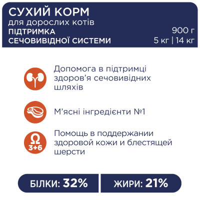 Сухий корм для котів при захворюваннях сечовивідних шляхів Club 4 Paws Premium Urinary 900 г (курка)