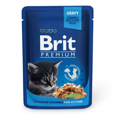 Вологий корм для кошенят Brit Premium Cat Chicken Chunks for Kitten pouch 100 г (шматочки курки)