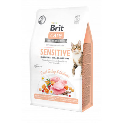 Сухой корм для привередливых кошек Brit Care Cat GF Sensitive HDigestion & Delicate Taste 400 г (индейка и лосось)