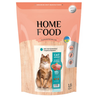Сухой корм для котов Home Food Cat Adult For Neutered Sterilised 1,6 кг - кролик и клюква
