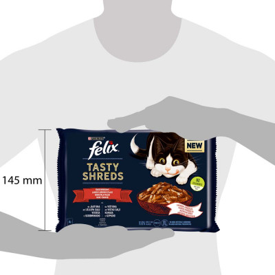 Вологий корм для кішок Felix Tasty Shreds 4 x 80 г - яловичина Вологий корм для кішок Felix Tasty Shreds 4 x 80 г - яловичина